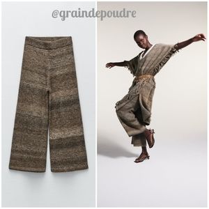 Rare! Zara Mushroom Brown Stripe Gradiant Wide Leg Pants M